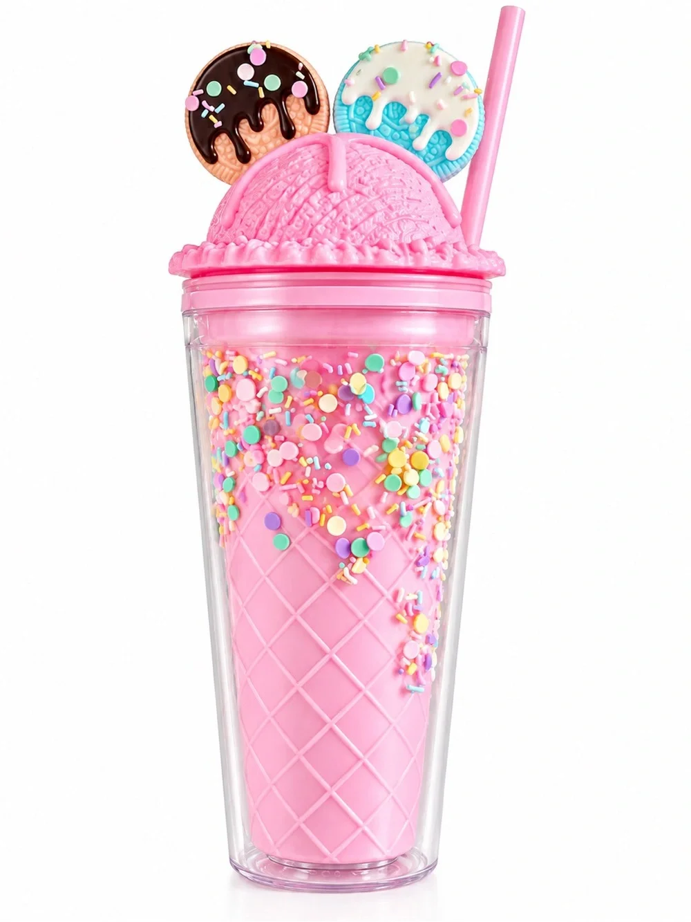 Pink Ice Cream Sprinkle Tumbler with Straw